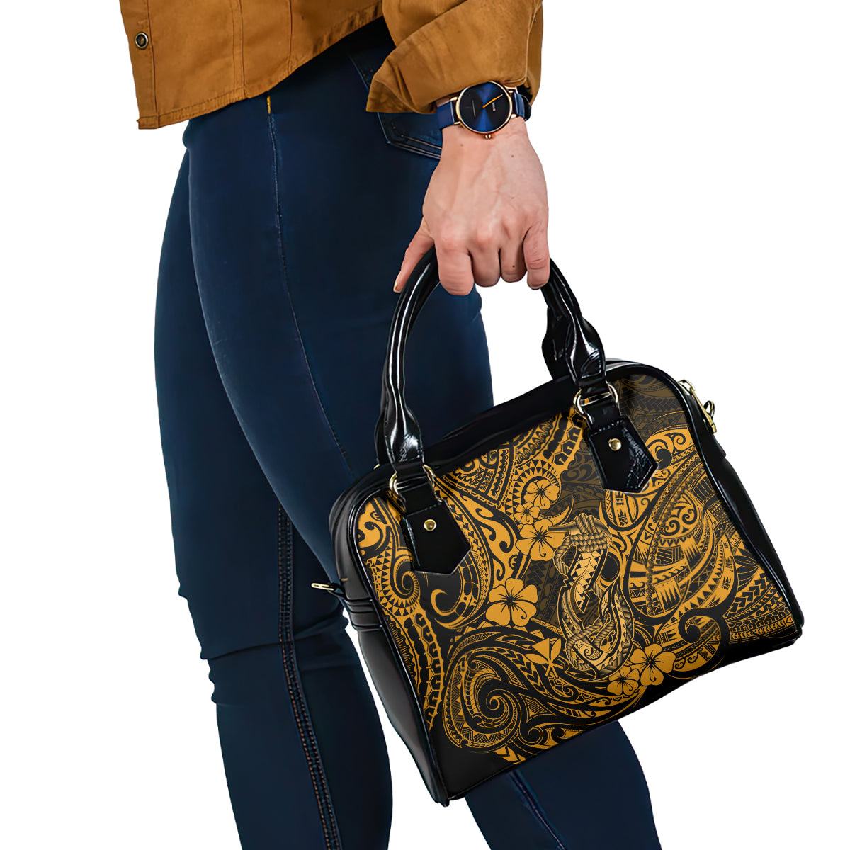 Hawaii Fish Hook Shoulder Handbag Polynesian Pattern Gold Version LT01 - Polynesian Pride