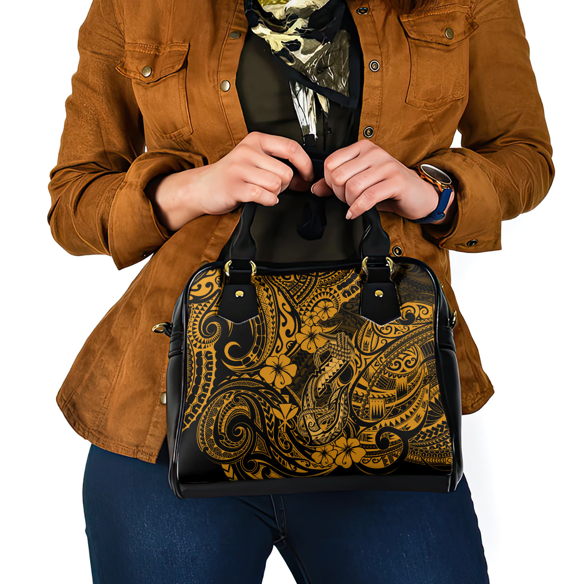 Hawaii Fish Hook Shoulder Handbag Polynesian Pattern Gold Version LT01 - Polynesian Pride