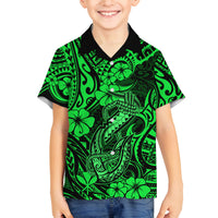 Hawaii Fish Hook Family Matching Summer Maxi Dress and Hawaiian Shirt Polynesian Pattern Green Version LT01 Son's Shirt Green - Polynesian Pride