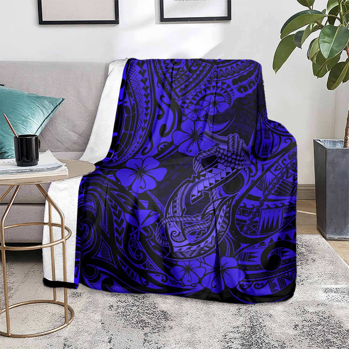 Hawaii Fish Hook Blanket Polynesian Pattern Navy Blue Version LT01 - Polynesian Pride
