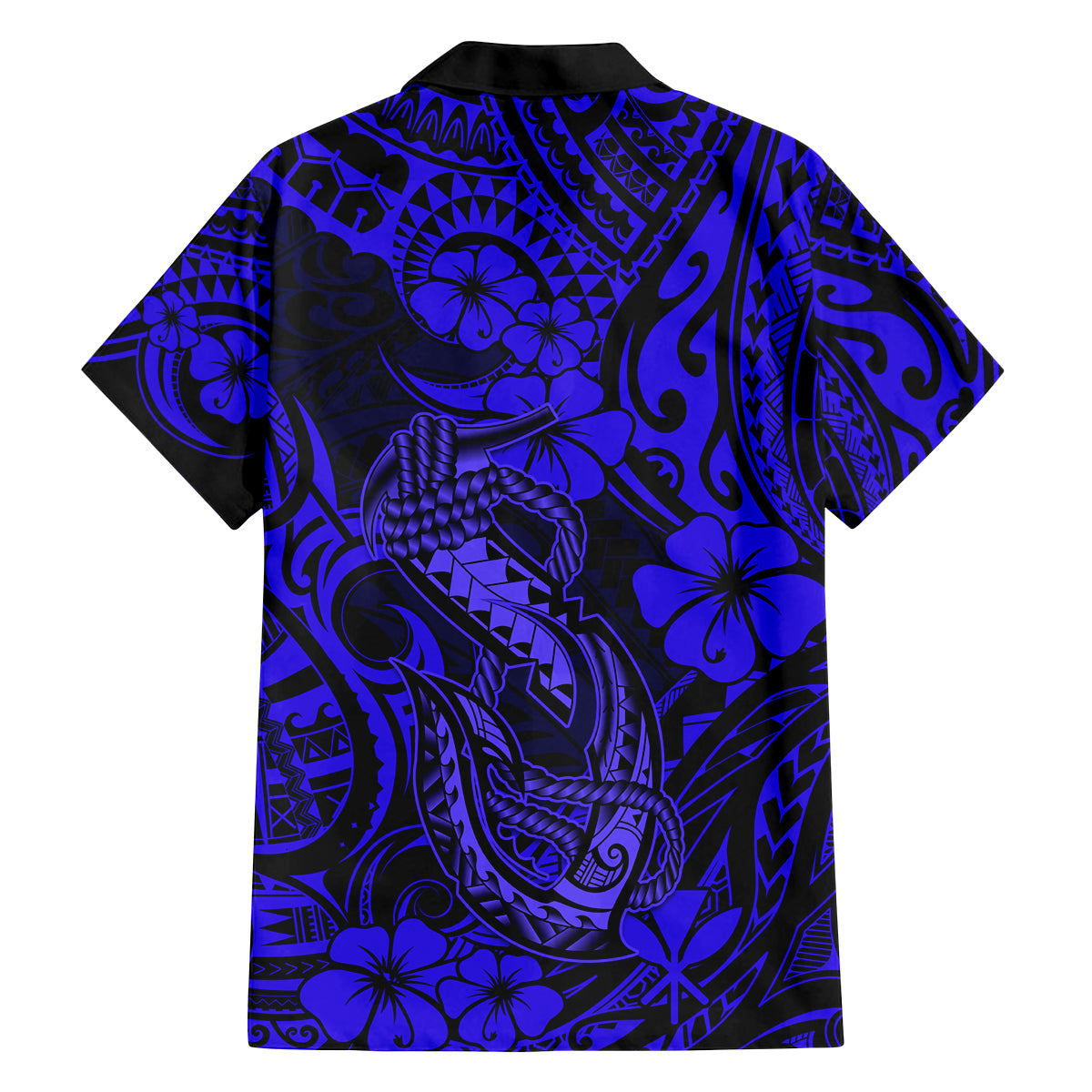 Hawaii Fish Hook Family Matching Off Shoulder Maxi Dress and Hawaiian Shirt Polynesian Pattern Navy Blue Version LT01 - Polynesian Pride
