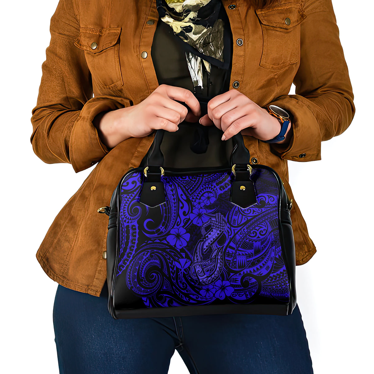 Hawaii Fish Hook Shoulder Handbag Polynesian Pattern Navy Blue Version LT01 - Polynesian Pride