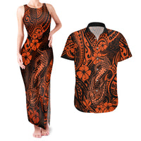 Hawaii Fish Hook Couples Matching Tank Maxi Dress and Hawaiian Shirt Polynesian Pattern Orange Version LT01 Orange - Polynesian Pride