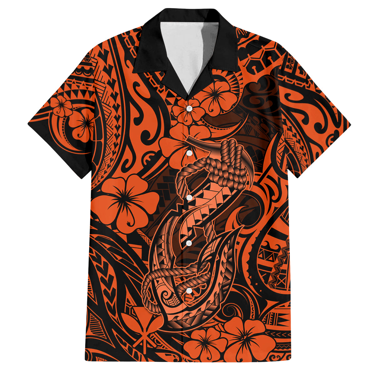Hawaii Fish Hook Family Matching Tank Maxi Dress and Hawaiian Shirt Polynesian Pattern Orange Version LT01 Dad's Shirt - Short Sleeve Orange - Polynesian Pride