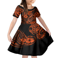Hawaii Fish Hook Kid Short Sleeve Dress Polynesian Pattern Orange Version LT01 KID Orange - Polynesian Pride