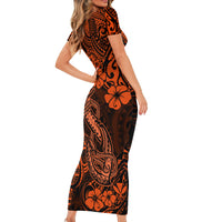 Hawaii Fish Hook Short Sleeve Bodycon Dress Polynesian Pattern Orange Version LT01 - Polynesian Pride