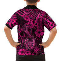 Hawaii Fish Hook Family Matching Summer Maxi Dress and Hawaiian Shirt Hibiscus Hawaii Tribal Tattoo Pink Version LT01 - Polynesian Pride