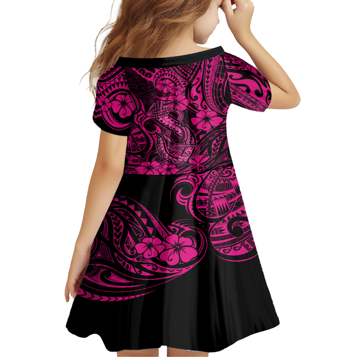 Hawaii Fish Hook Family Matching Summer Maxi Dress and Hawaiian Shirt Hibiscus Hawaii Tribal Tattoo Pink Version LT01 - Polynesian Pride