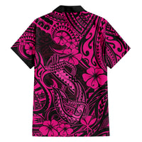 Hawaii Fish Hook Family Matching Summer Maxi Dress and Hawaiian Shirt Hibiscus Hawaii Tribal Tattoo Pink Version LT01 - Polynesian Pride