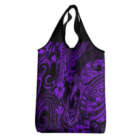 Hawaii Fish Hook Grocery Bag Hibiscus Hawaii Tribal Tattoo Purple Version