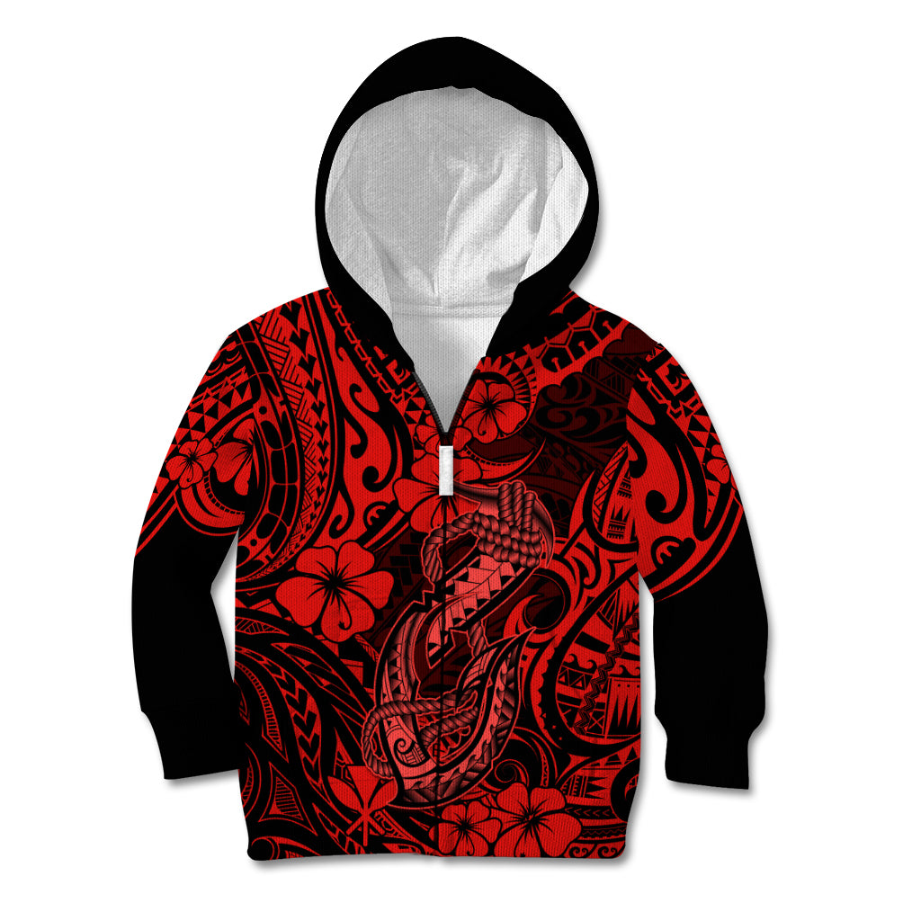 Hawaii Fish Hook Kid Hoodie Hibiscus Hawaii Tribal Tattoo Red Version LT01 - Polynesian Pride
