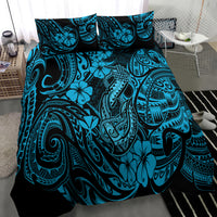 Hawaii Fish Hook Bedding Set Hibiscus Hawaii Tribal Tattoo Sky Blue Version LT01 - Polynesian Pride