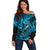 Hawaii Fish Hook Off Shoulder Sweater Hibiscus Hawaii Tribal Tattoo Sky Blue Version LT01 Women Blue - Polynesian Pride
