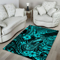 Hawaii Fish Hook Area Rug Hibiscus Hawaii Tribal Tattoo Turquoise Version LT01 - Polynesian Pride