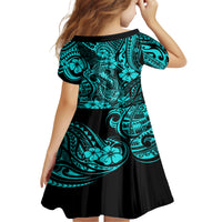 Hawaii Fish Hook Family Matching Off Shoulder Maxi Dress and Hawaiian Shirt Hibiscus Hawaii Tribal Tattoo Turquoise Version LT01 - Polynesian Pride