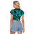 Hawaii Fish Hook Raglan Cropped T Shirt Hibiscus Hawaii Tribal Tattoo Turquoise Version LT01 - Polynesian Pride