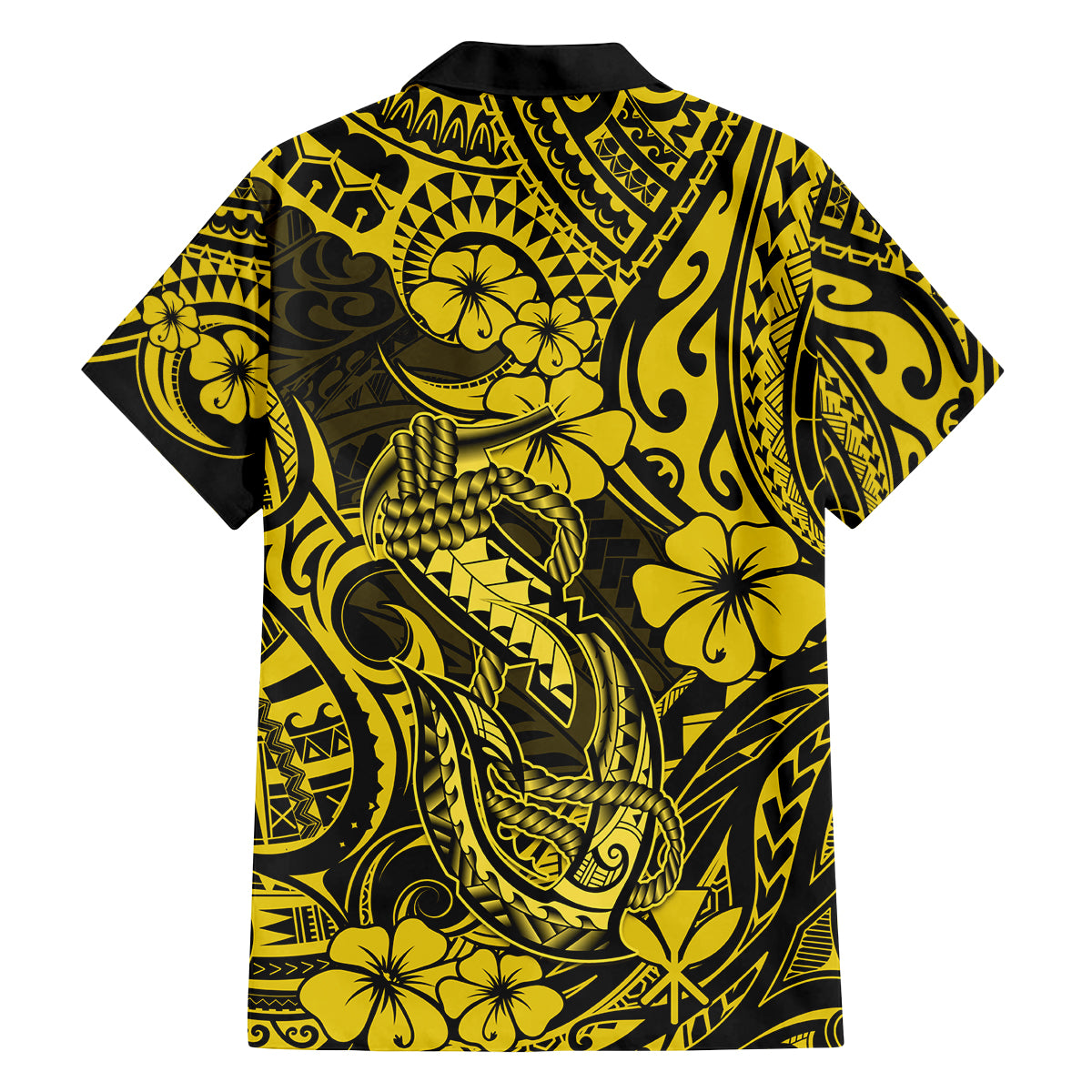 Hawaii Fish Hook Family Matching Long Sleeve Bodycon Dress and Hawaiian Shirt Hibiscus Hawaii Tribal Tattoo Yellow Version LT01 - Polynesian Pride