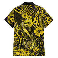 Hawaii Fish Hook Family Matching Puletasi Dress and Hawaiian Shirt Hibiscus Hawaii Tribal Tattoo Yellow Version LT01 - Polynesian Pride