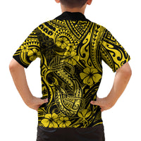 Hawaii Fish Hook Family Matching Summer Maxi Dress and Hawaiian Shirt Hibiscus Hawaii Tribal Tattoo Yellow Version LT01 - Polynesian Pride
