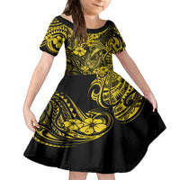 Hawaii Fish Hook Family Matching Summer Maxi Dress and Hawaiian Shirt Hibiscus Hawaii Tribal Tattoo Yellow Version LT01 Daughter's Dress Yellow - Polynesian Pride