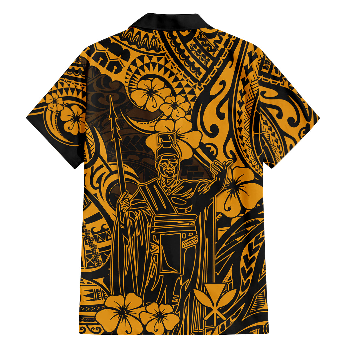 Hawaii King Kamehameha Family Matching Long Sleeve Bodycon Dress and Hawaiian Shirt Polynesian Pattern Gold Version LT01 - Polynesian Pride