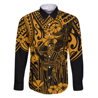 Hawaii King Kamehameha Family Matching Puletasi Dress and Hawaiian Shirt Polynesian Pattern Gold Version LT01 Dad's Shirt - Long Sleeve Gold - Polynesian Pride
