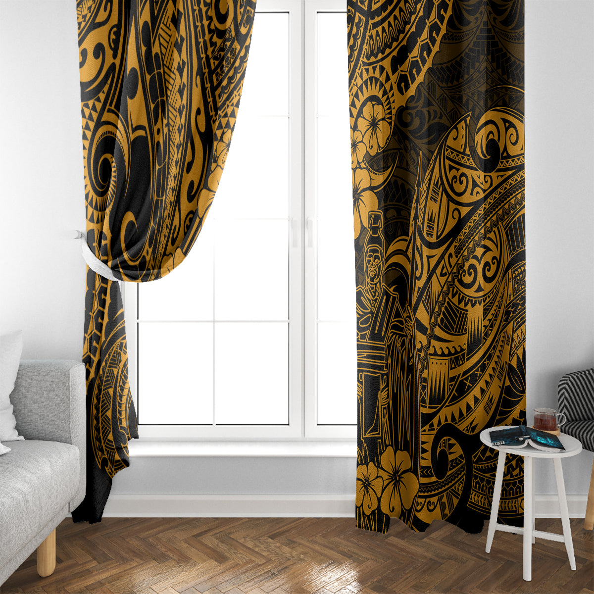 Hawaii King Kamehameha Window Curtain Polynesian Pattern Gold Version LT01 - Polynesian Pride