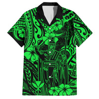 Hawaii King Kamehameha Family Matching Off Shoulder Long Sleeve Dress and Hawaiian Shirt Polynesian Pattern Green Version LT01 Dad's Shirt - Short Sleeve Green - Polynesian Pride