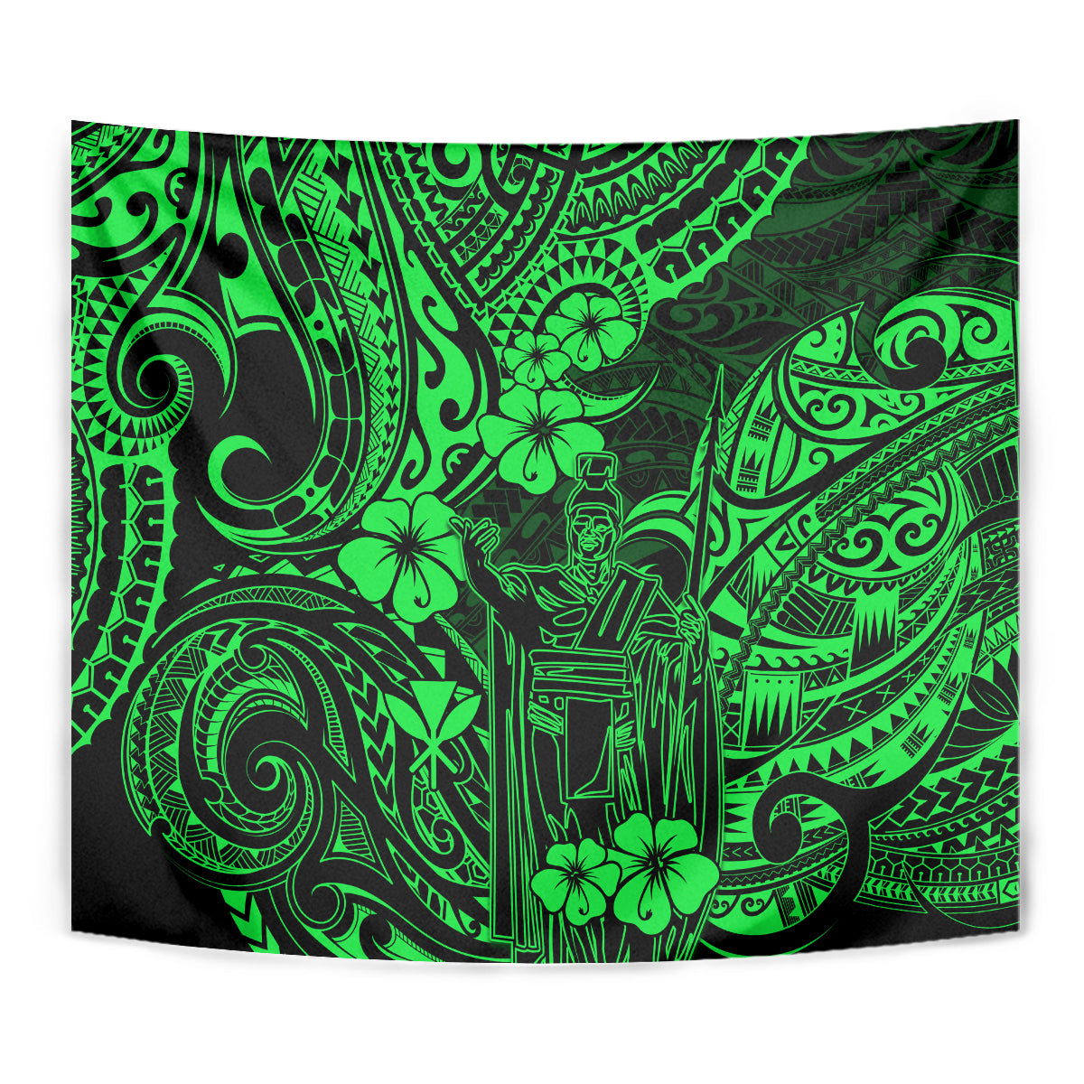 Hawaii King Kamehameha Tapestry Polynesian Pattern Green Version LT01 - Polynesian Pride