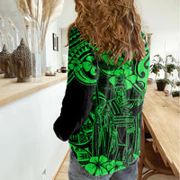 Hawaii King Kamehameha Women Casual Shirt Polynesian Pattern Green Version LT01 - Polynesian Pride