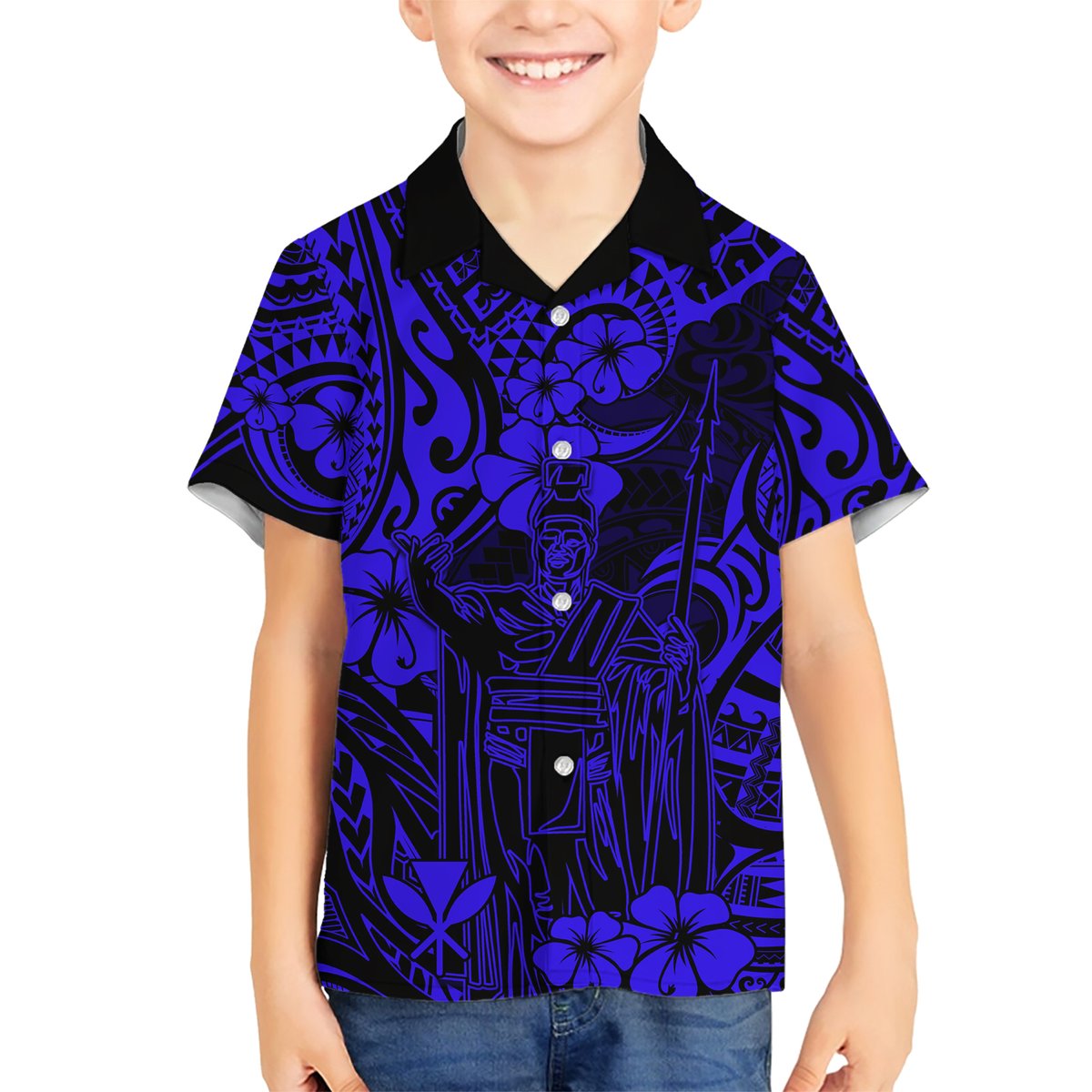Hawaii King Kamehameha Hawaiian Shirt Polynesian Pattern Navy Blue Version LT01 - Polynesian Pride