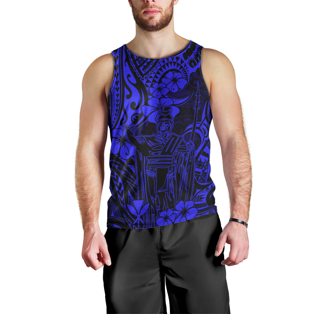 Hawaii King Kamehameha Men Tank Top Polynesian Pattern Navy Blue Version LT01 - Polynesian Pride