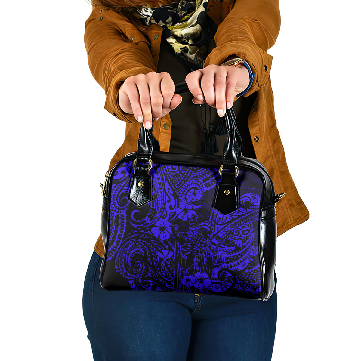 Hawaii King Kamehameha Shoulder Handbag Polynesian Pattern Navy Blue Version LT01 One Size Blue - Polynesian Pride