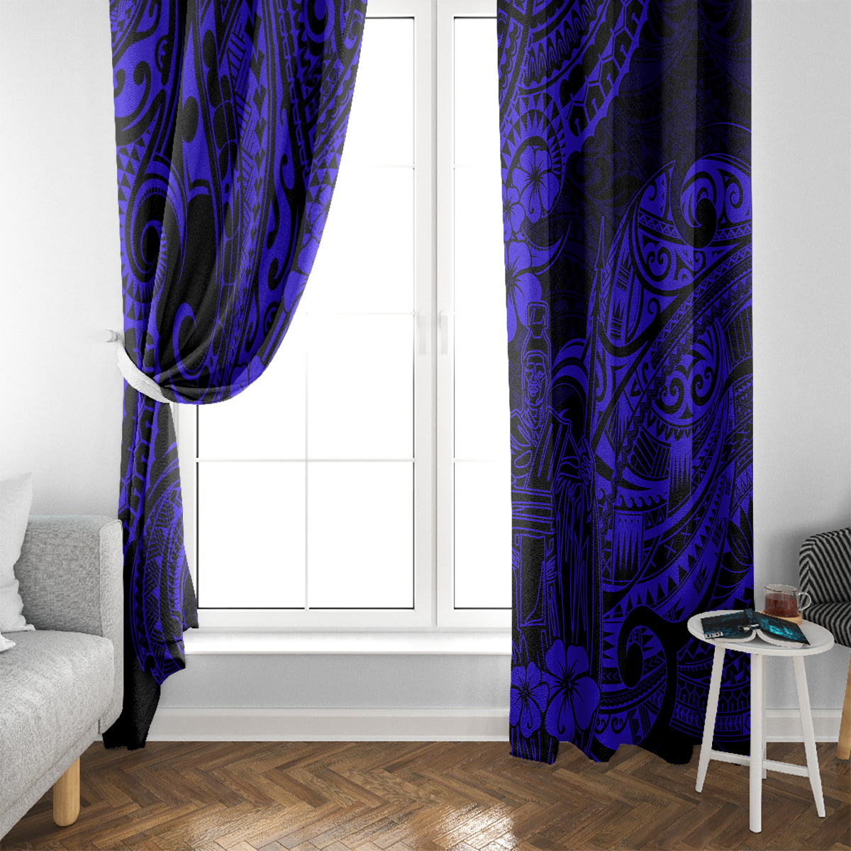 Hawaii King Kamehameha Window Curtain Polynesian Pattern Navy Blue Version LT01 - Polynesian Pride