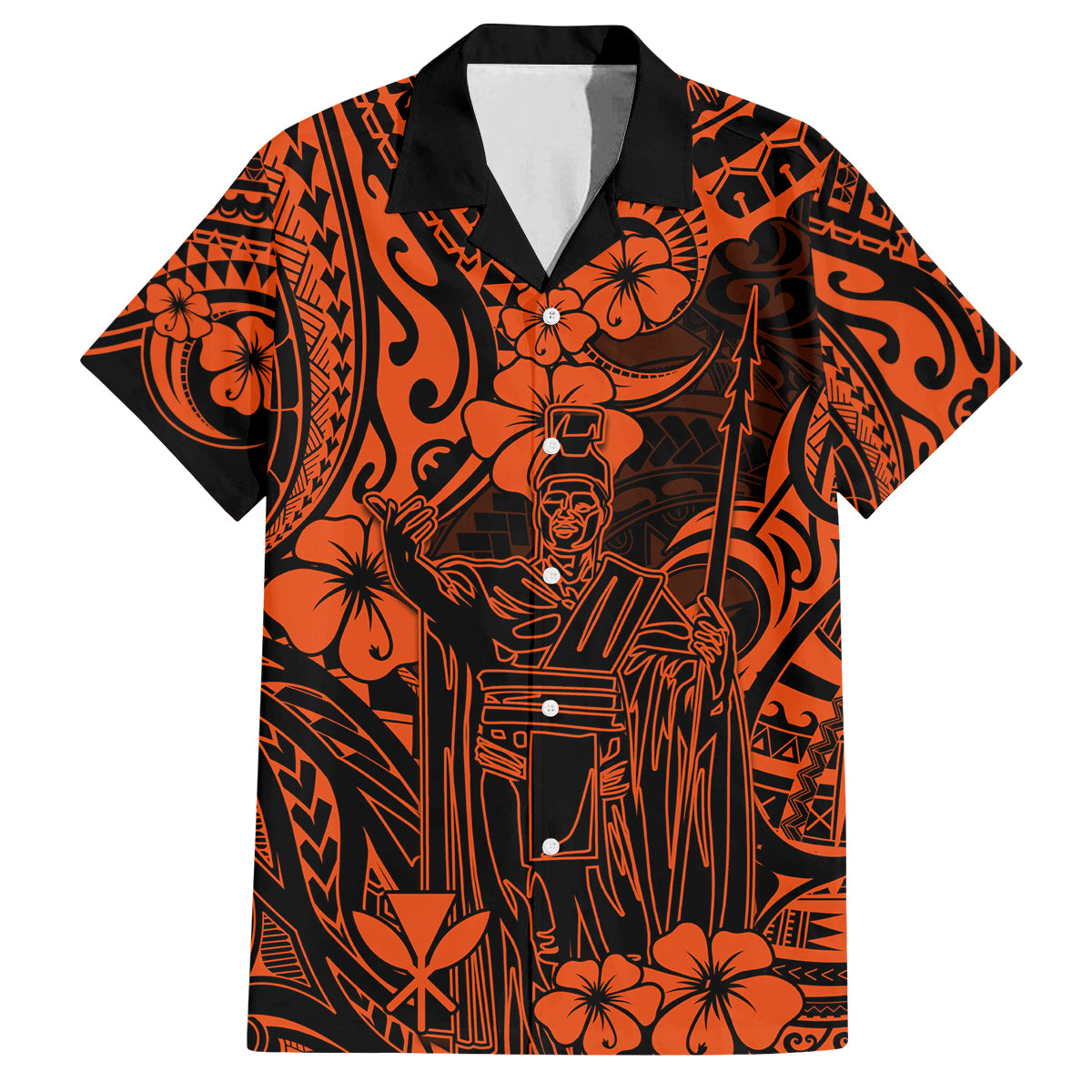 Hawaii King Kamehameha Family Matching Summer Maxi Dress and Hawaiian Shirt Polynesian Pattern Orange Version LT01 Dad's Shirt - Short Sleeve Orange - Polynesian Pride