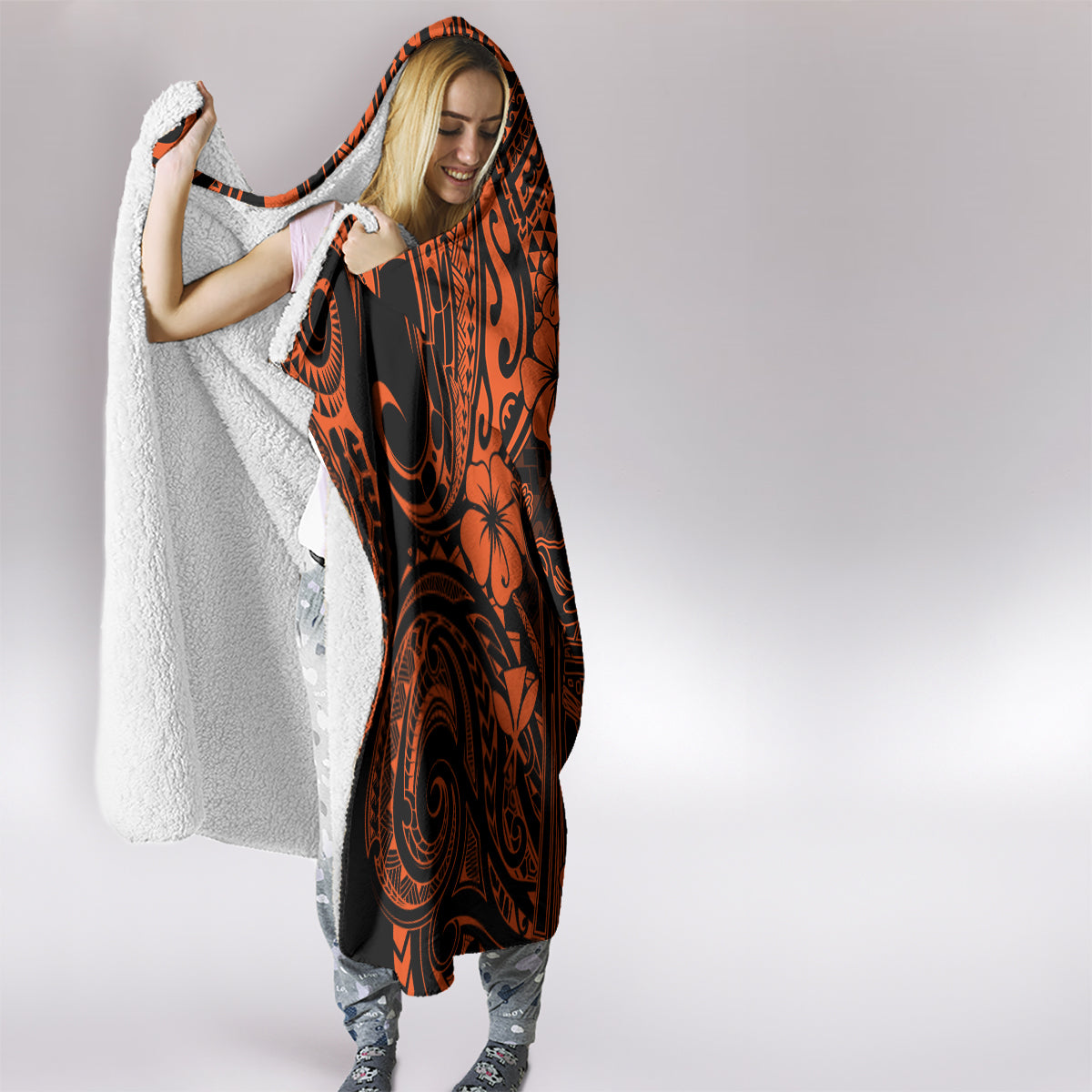 Hawaii King Kamehameha Hooded Blanket Polynesian Pattern Orange Version LT01 - Polynesian Pride