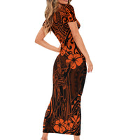 Hawaii King Kamehameha Short Sleeve Bodycon Dress Polynesian Pattern Orange Version LT01 - Polynesian Pride