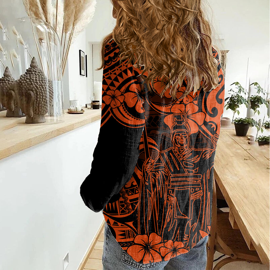 Hawaii King Kamehameha Women Casual Shirt Polynesian Pattern Orange Version LT01 - Polynesian Pride