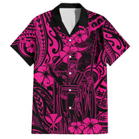 Hawaii King Kamehameha Family Matching Off Shoulder Short Dress and Hawaiian Shirt Polynesian Pattern Pink Version LT01 Dad's Shirt - Short Sleeve Pink - Polynesian Pride