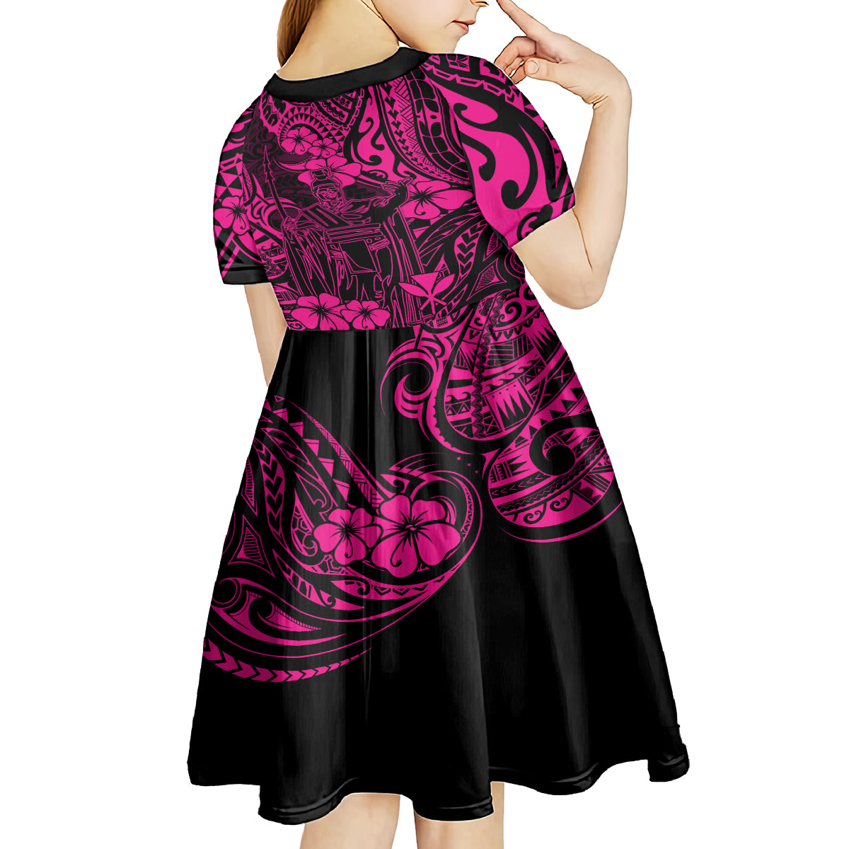 Hawaii King Kamehameha Kid Short Sleeve Dress Polynesian Pattern Pink Version LT01 - Polynesian Pride