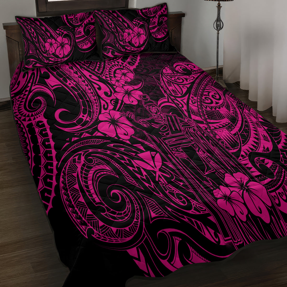 Hawaii King Kamehameha Quilt Bed Set Polynesian Pattern Pink Version LT01 - Polynesian Pride