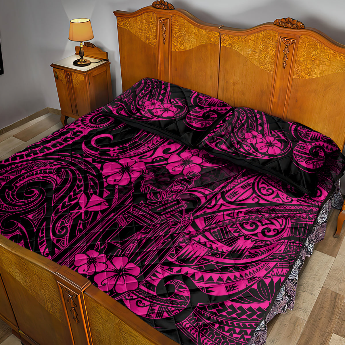 Hawaii King Kamehameha Quilt Bed Set Polynesian Pattern Pink Version LT01 - Polynesian Pride