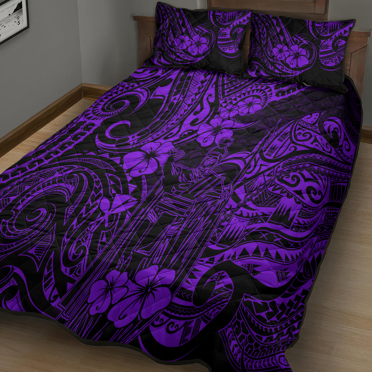 Hawaii King Kamehameha Quilt Bed Set Polynesian Pattern Purple Version LT01 - Polynesian Pride
