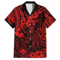 Hawaii King Kamehameha Family Matching Off Shoulder Maxi Dress and Hawaiian Shirt Polynesian Pattern Red Version LT01 Dad's Shirt - Short Sleeve Red - Polynesian Pride