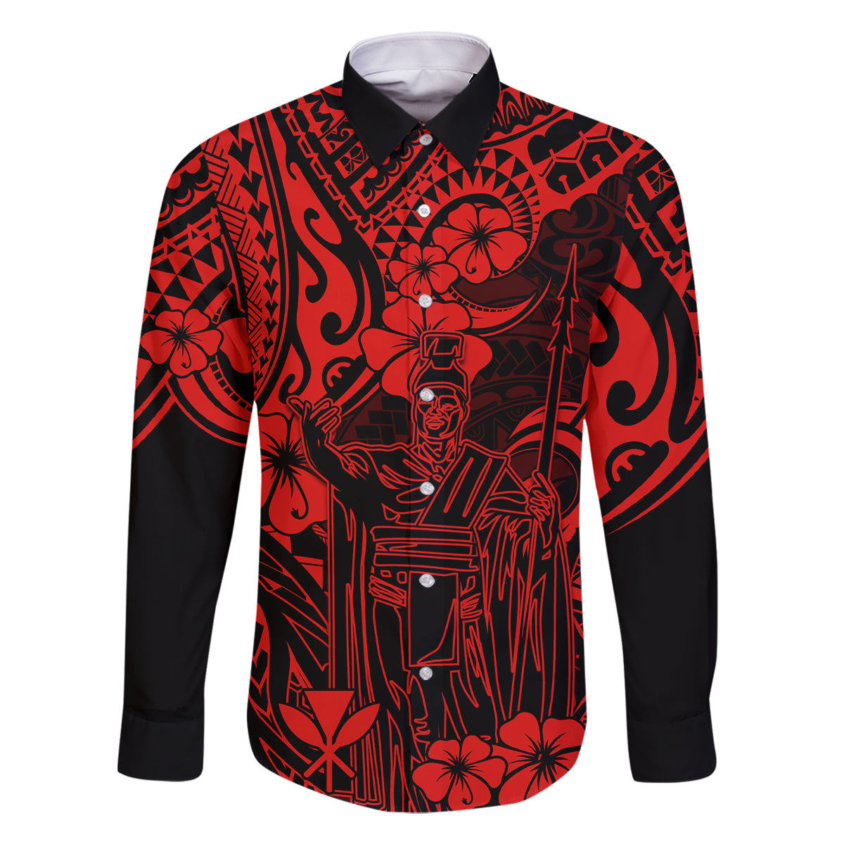 Hawaii King Kamehameha Family Matching Summer Maxi Dress and Hawaiian Shirt Polynesian Pattern Red Version LT01 Dad's Shirt - Long Sleeve Red - Polynesian Pride