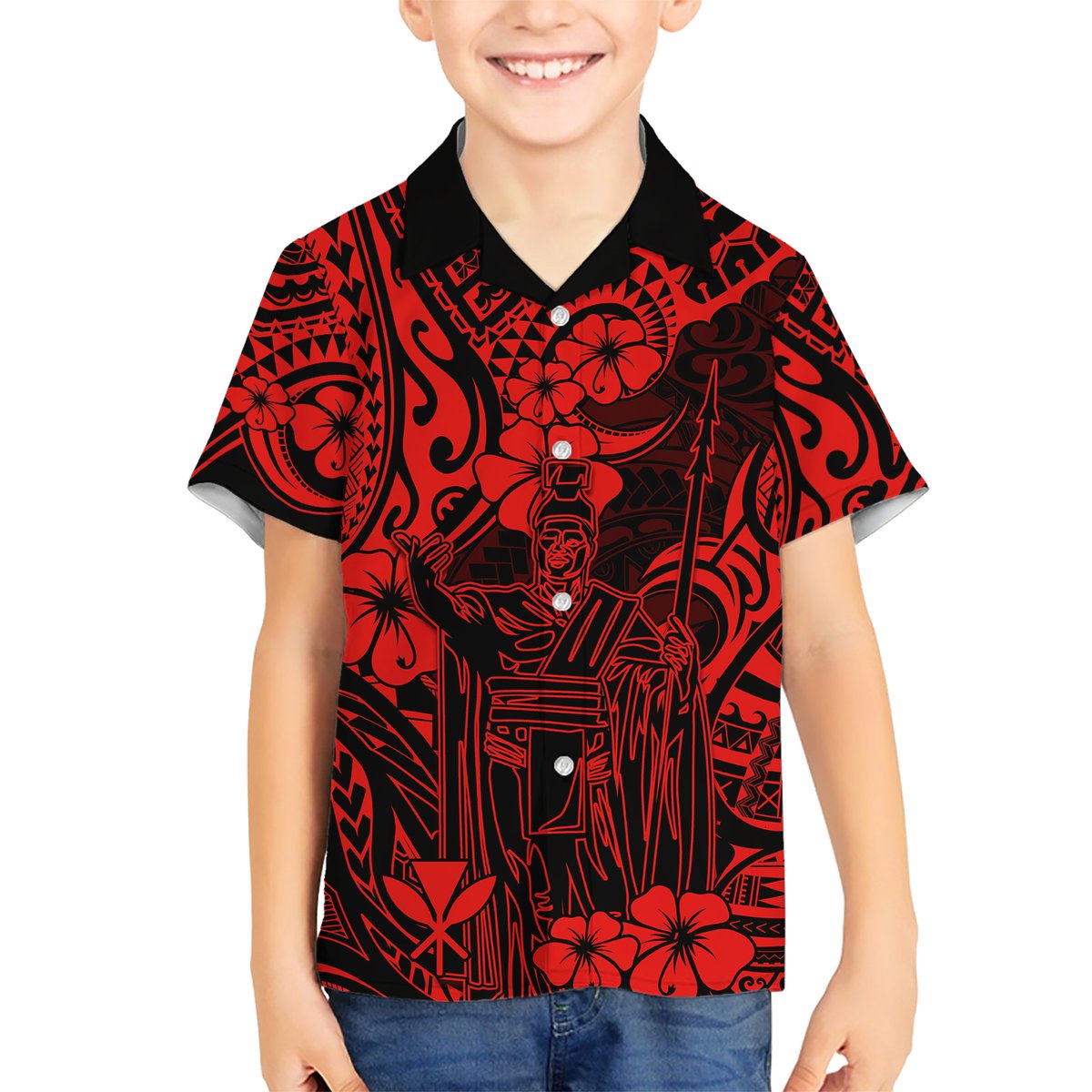 Hawaii King Kamehameha Hawaiian Shirt Polynesian Pattern Red Version LT01 - Polynesian Pride