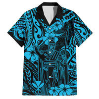 Hawaii King Kamehameha Family Matching Puletasi Dress and Hawaiian Shirt Polynesian Pattern Sky Blue Version LT01 Dad's Shirt - Short Sleeve Blue - Polynesian Pride