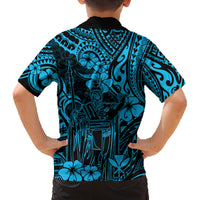 Hawaii King Kamehameha Family Matching Summer Maxi Dress and Hawaiian Shirt Polynesian Pattern Sky Blue Version LT01 - Polynesian Pride
