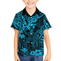 Hawaii King Kamehameha Family Matching Summer Maxi Dress and Hawaiian Shirt Polynesian Pattern Sky Blue Version LT01 Son's Shirt Blue - Polynesian Pride