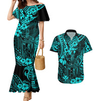 Hawaii King Kamehameha Couples Matching Mermaid Dress and Hawaiian Shirt Polynesian Pattern Turquoise Version LT01 Turquoise - Polynesian Pride